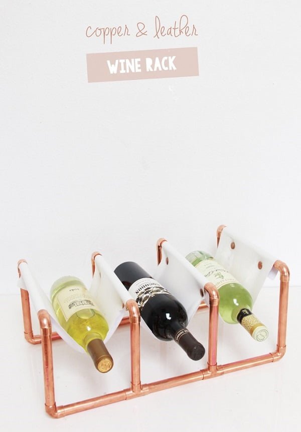 copper and leather Wine Rack 
