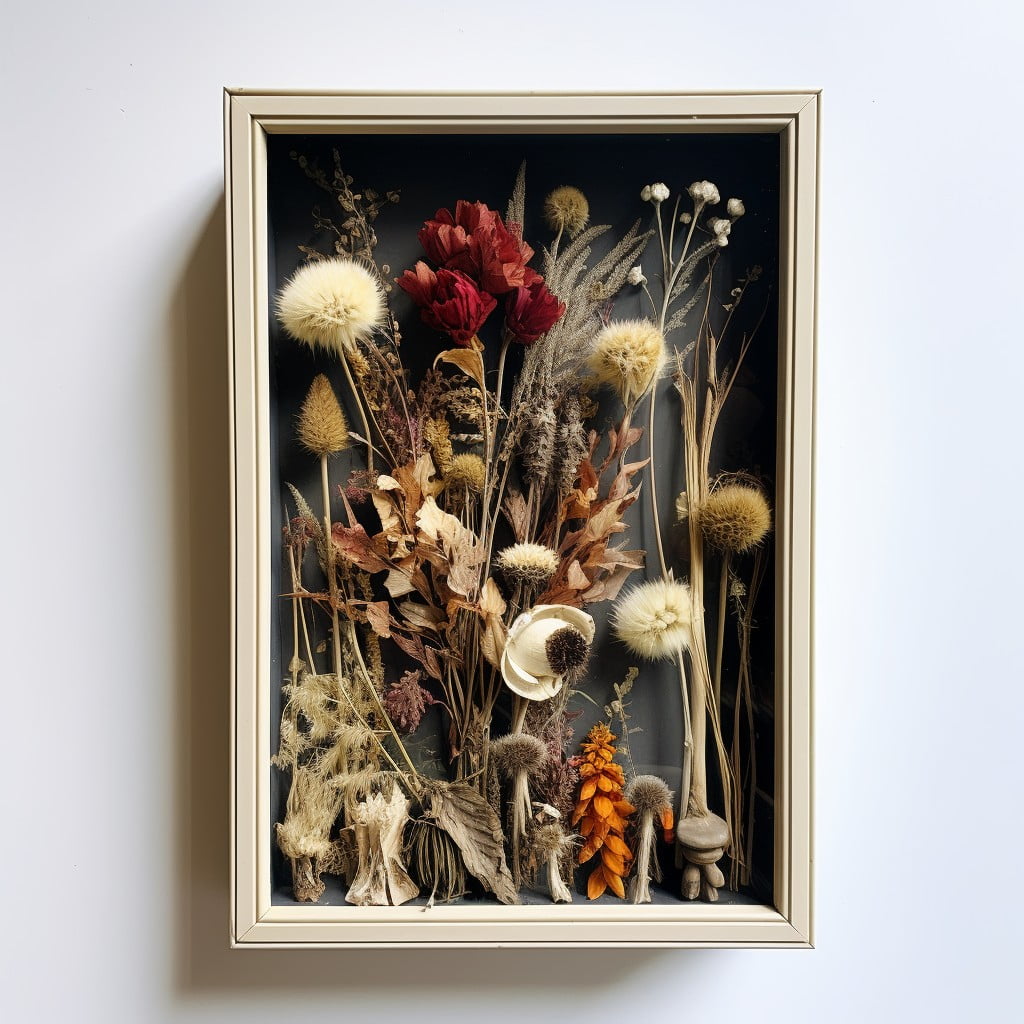 shadow box with dried flowers