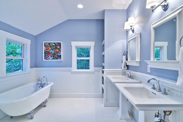 Blue and white bathroom