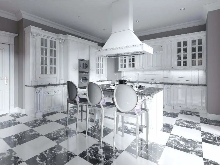 black and white marble floor