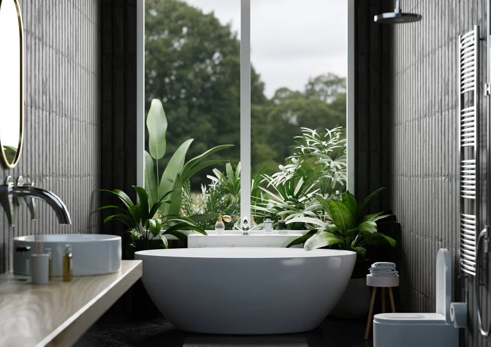 Gray Bathroom With Natural Accents