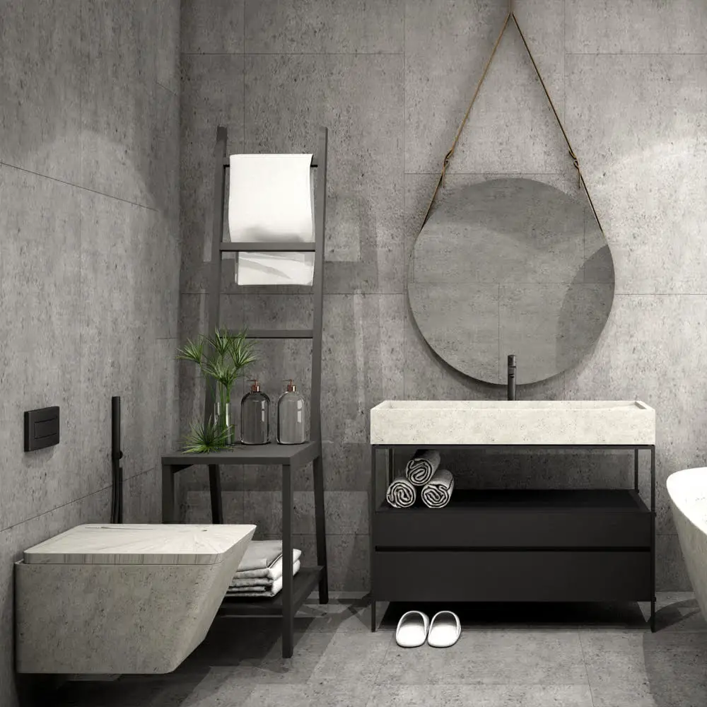 Tile-Wrapped Gray Walls