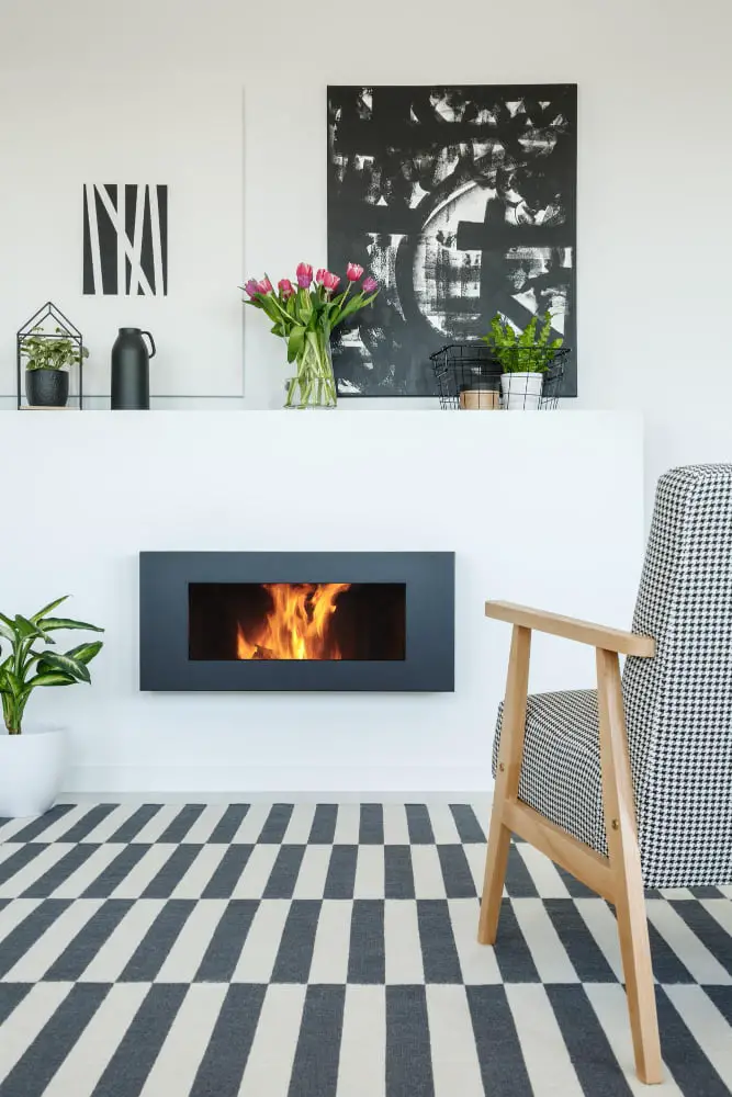 plants around fireplace