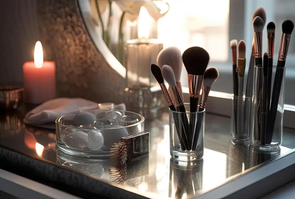 Bathroom Tray with Makeup Brushes