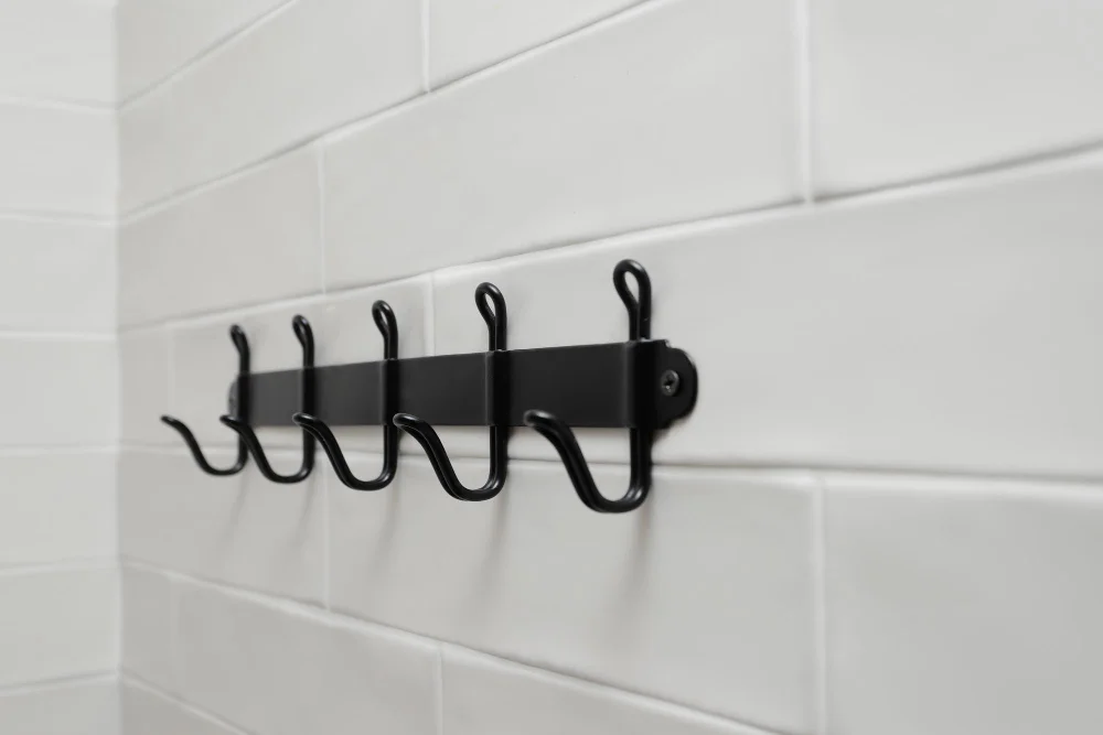 Black Towel Rack and Hooks