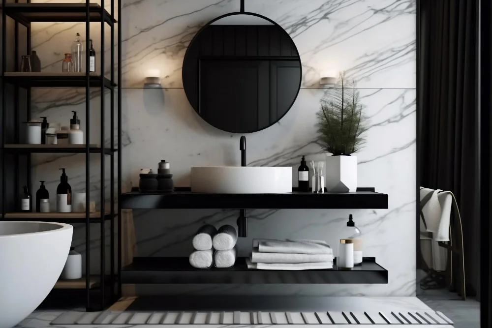 Black Vanity With Open Shelving