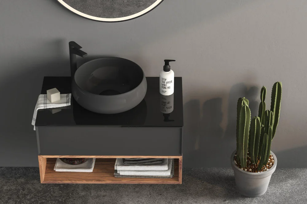 Black Vanity With Vessel Sinks