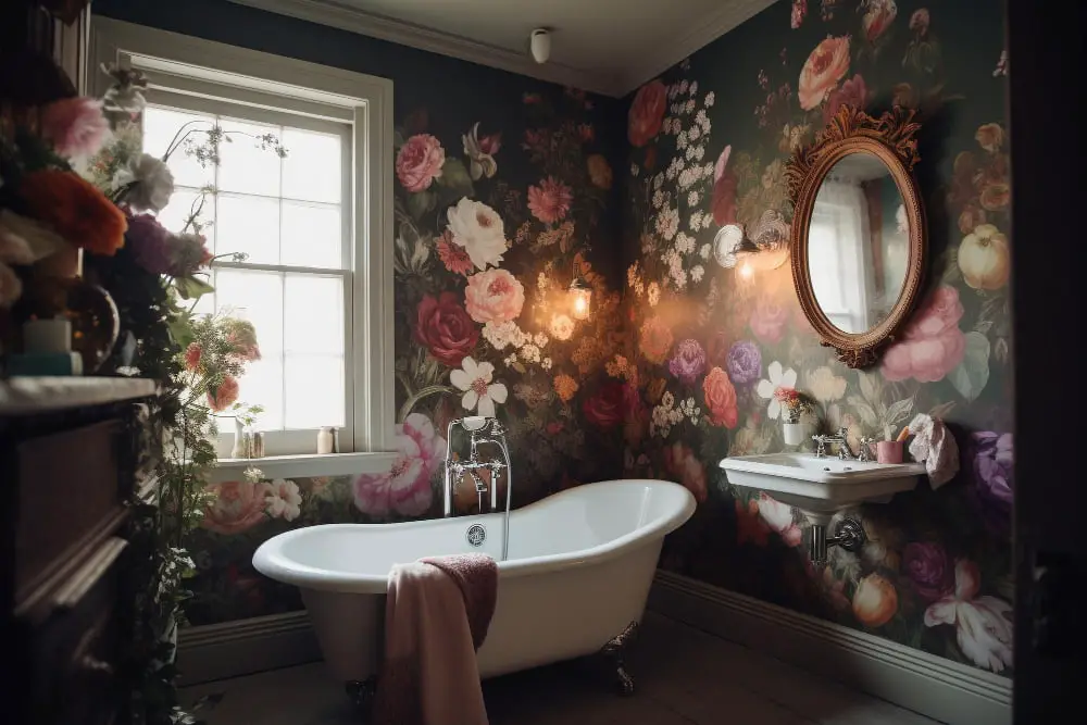 Dark Floral Wallpaper bathroom