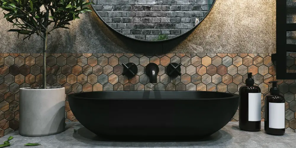 geometric mosaic tile bathroom