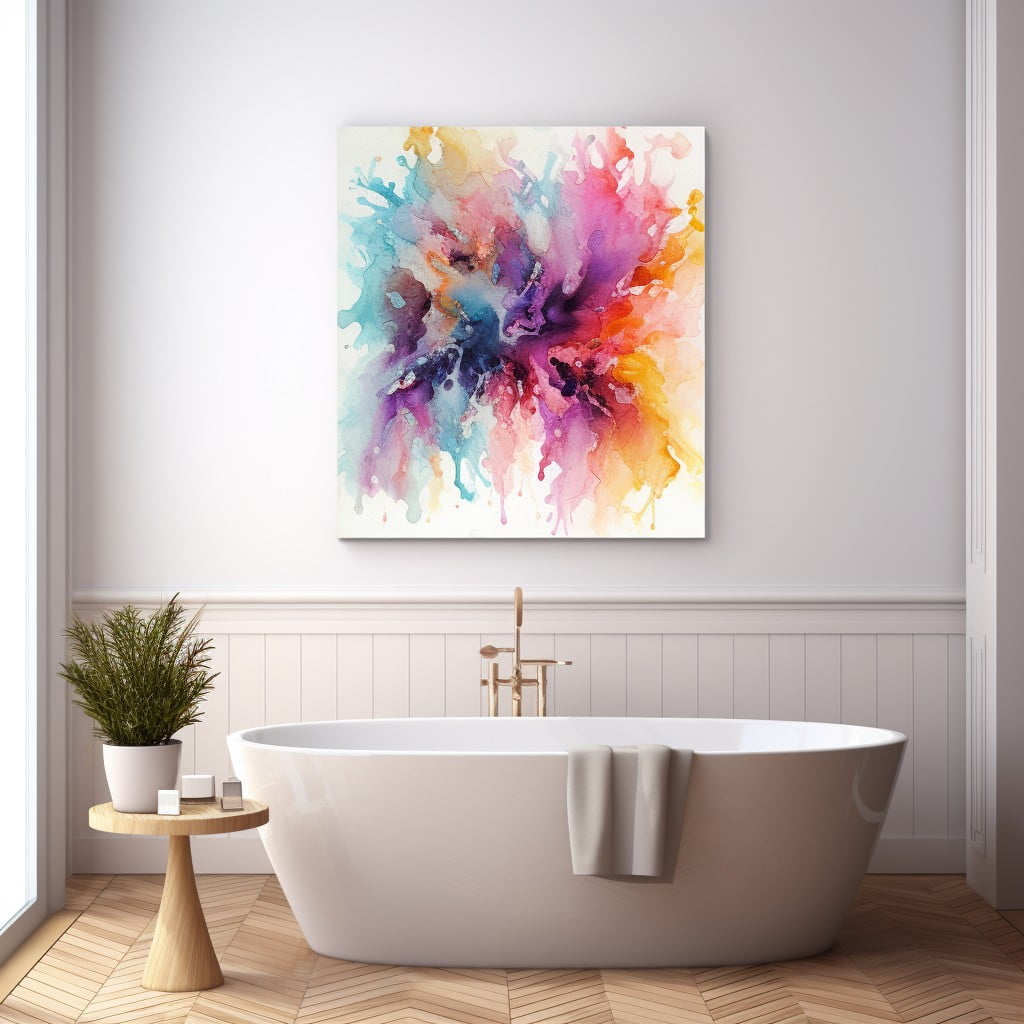 Abstract Watercolor Splashes Artwork for Bathroom