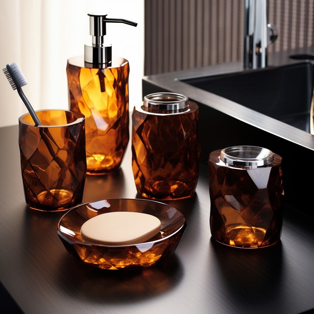 Amber Glass Accessories Brown Bathroom