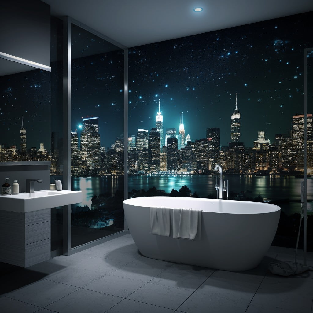 Bathroom Mural City Skyline At Night