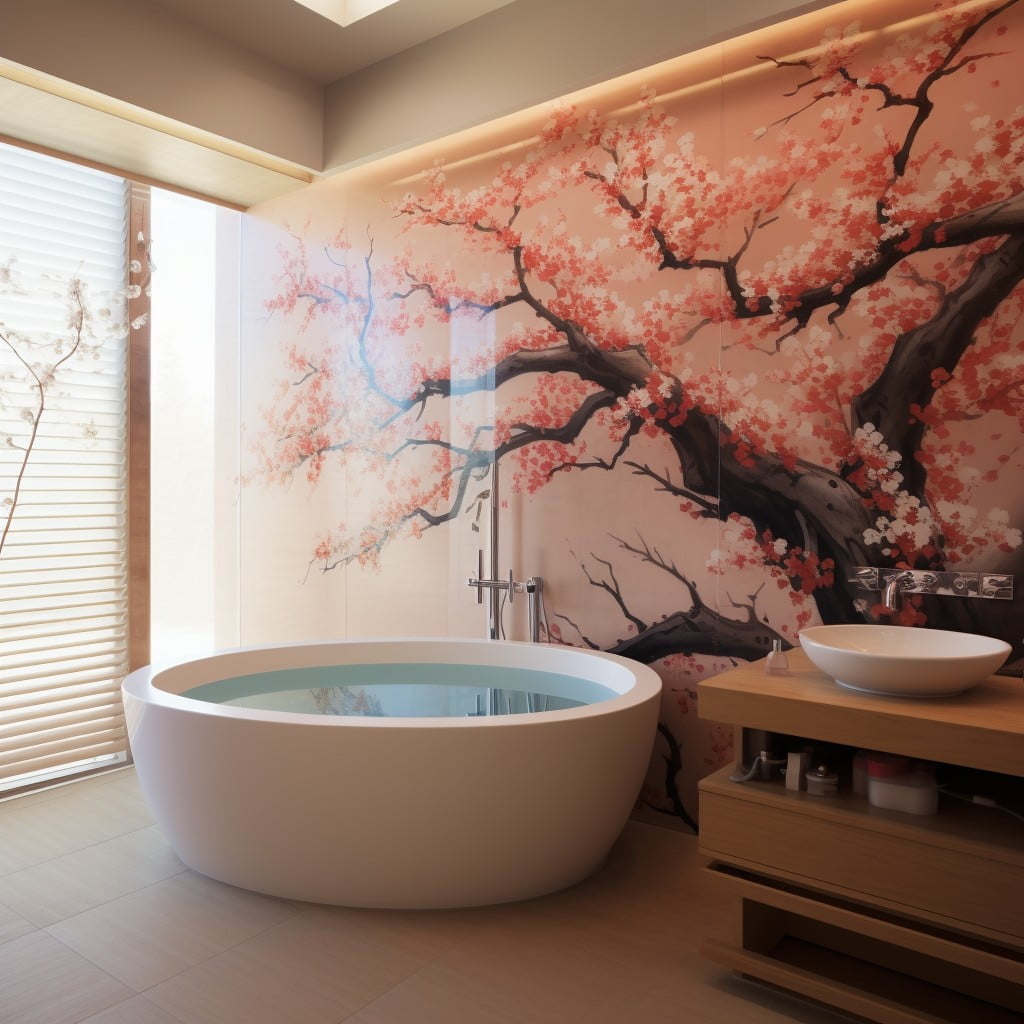 Bathroom Mural Japanese Cherry Blossoms