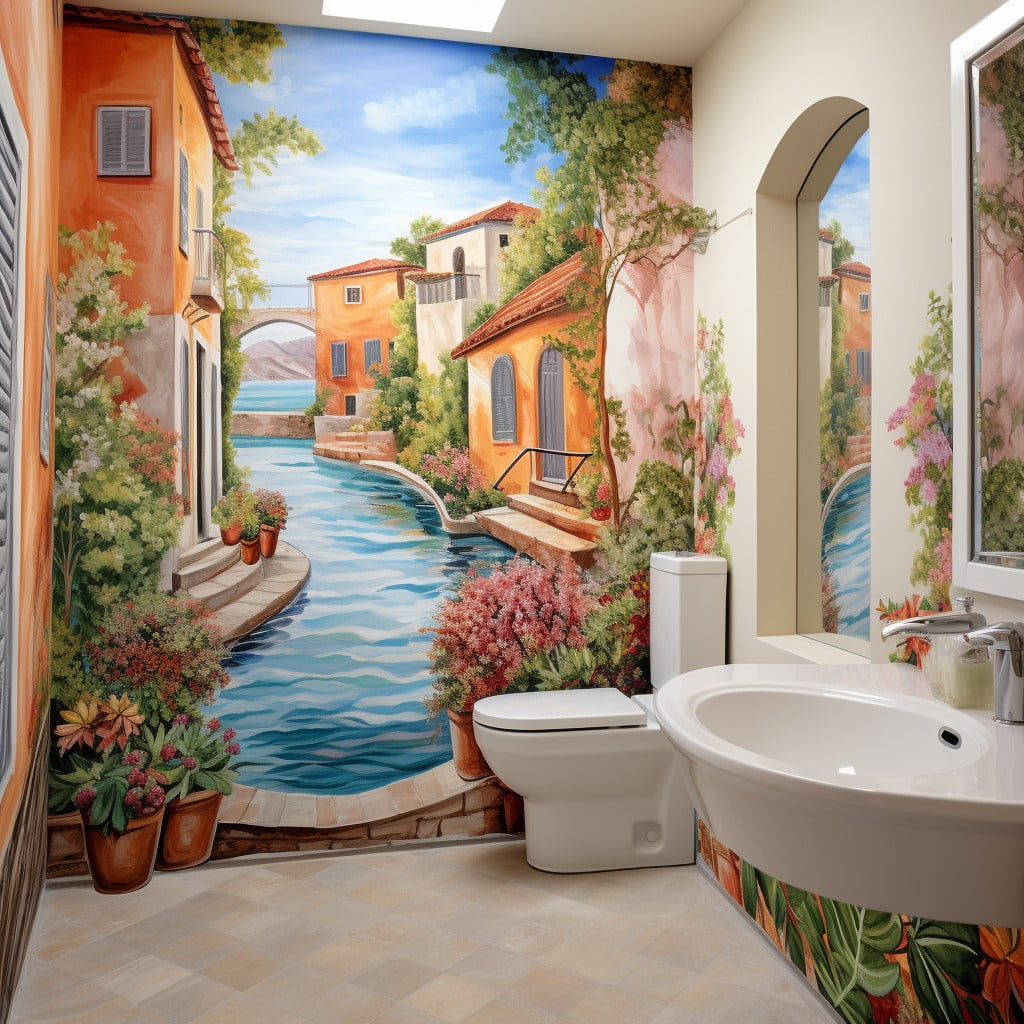 Bathroom Mural Mediterranean Streetscape