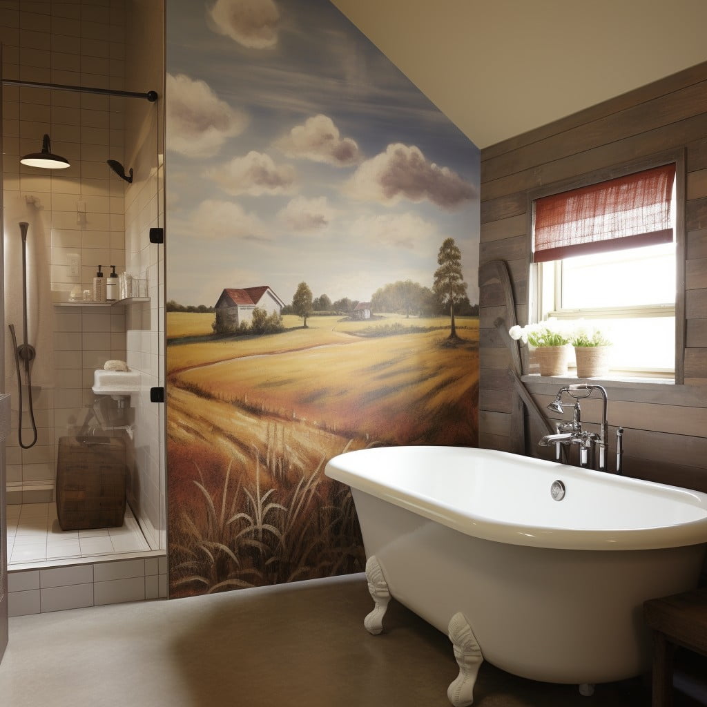 Bathroom Mural Rustic Barn and Fields