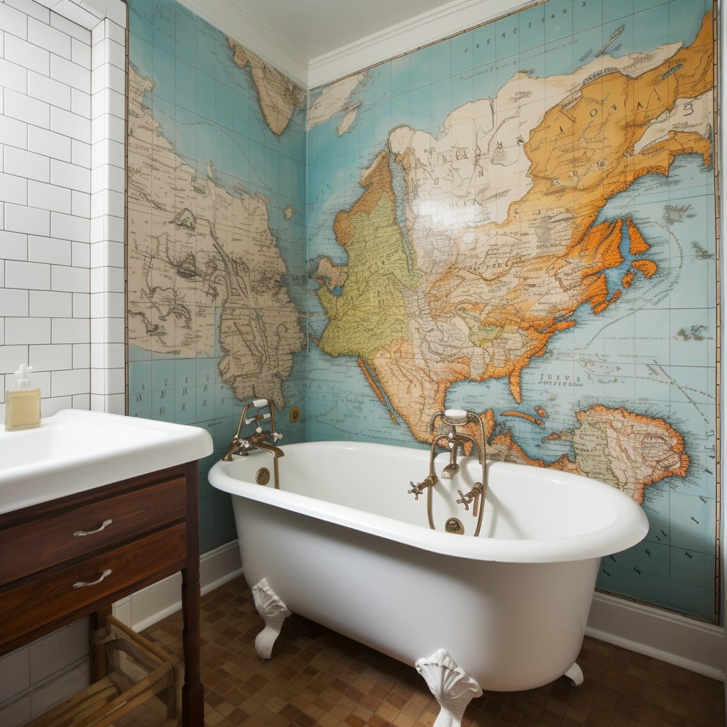 Bathroom Mural Vintage Map