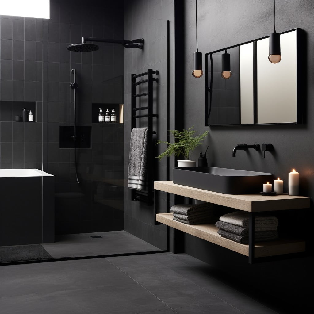 Black Fixtures Black and Grey Bathroom