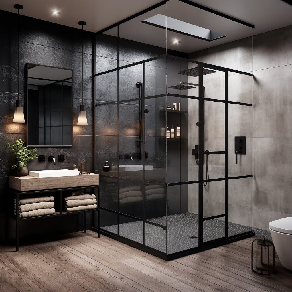 Black Framed Shower Black and Grey Bathroom