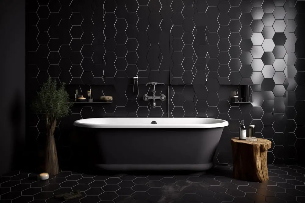 Black Hexagon Tiles bathroom