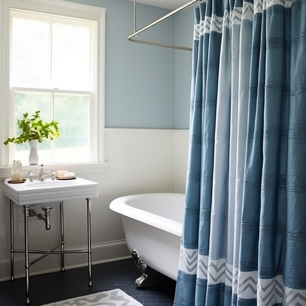 Blue-Gray Patterned Bathroom Curtains