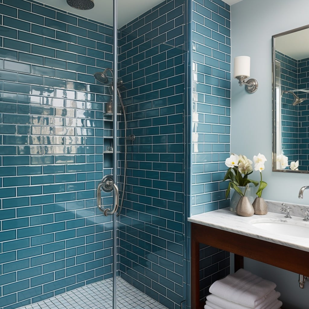 Blue Subway Tiles With Gray Grout Blue and Gray Bathroom