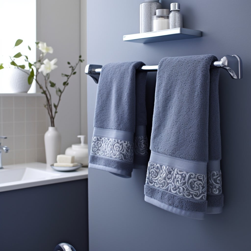 Blue Towels With Gray Embroidery Blue and Gray Bathroom