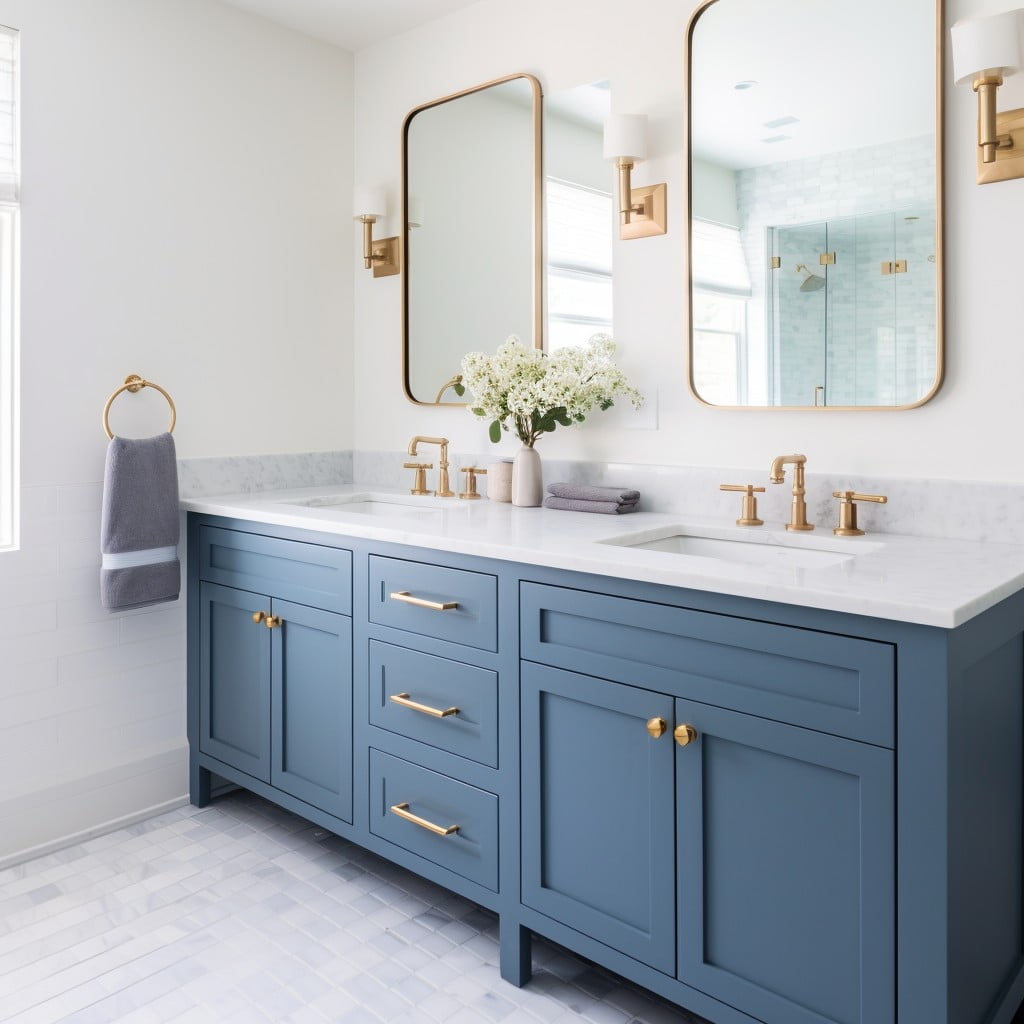 Blue Vanity With Gray Accents Blue and Gray Bathroom