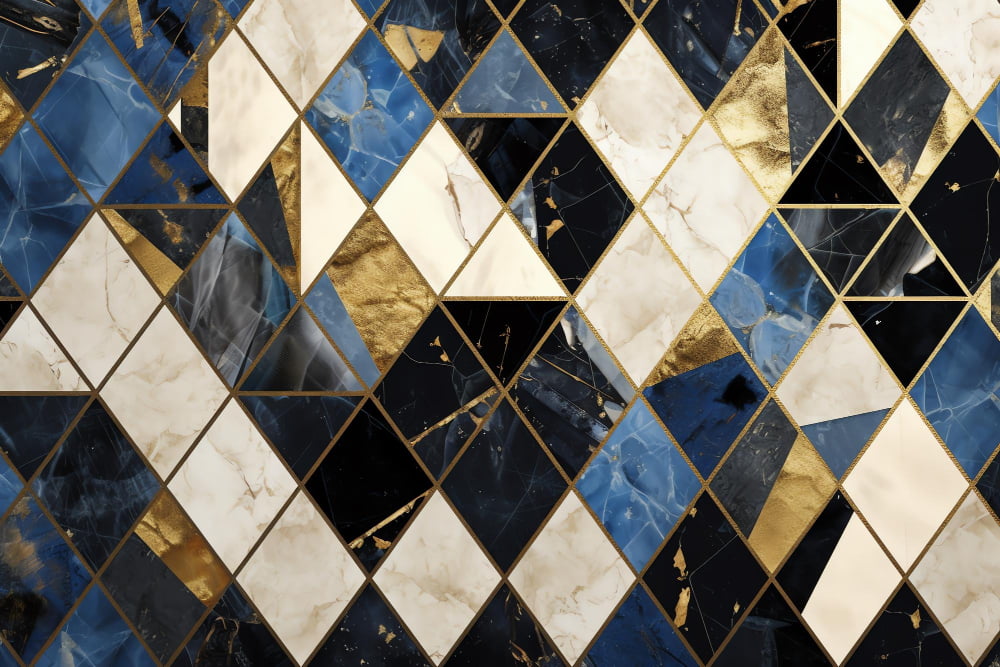 Blue and Gold Tile Mix Bathroom