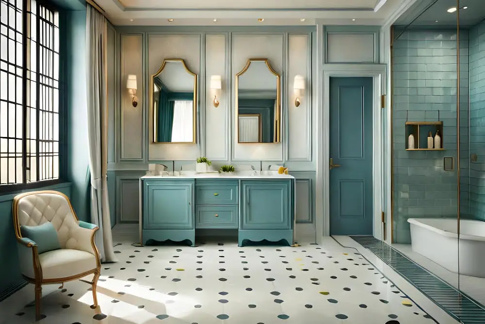 Blue and Gold Vanity Bathroom