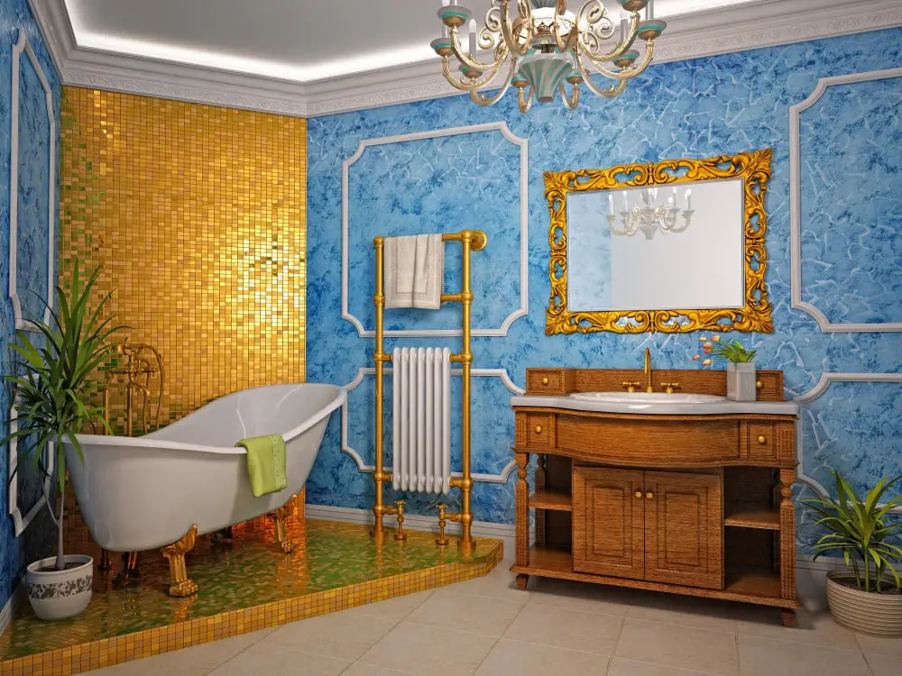 Blue and Gold Wallpaper Bathroom