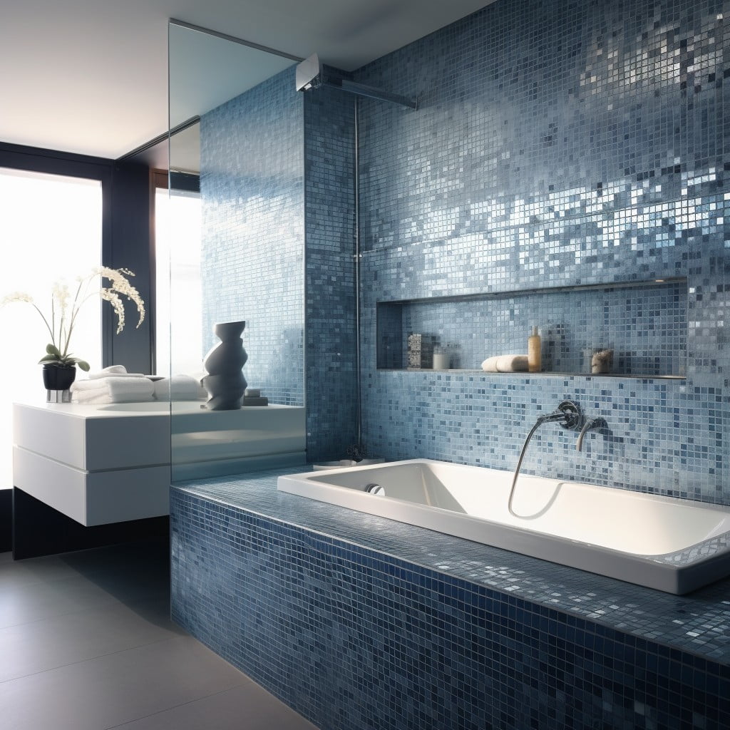 Blue-gray Mosaic Tiles Blue and Gray Bathroom