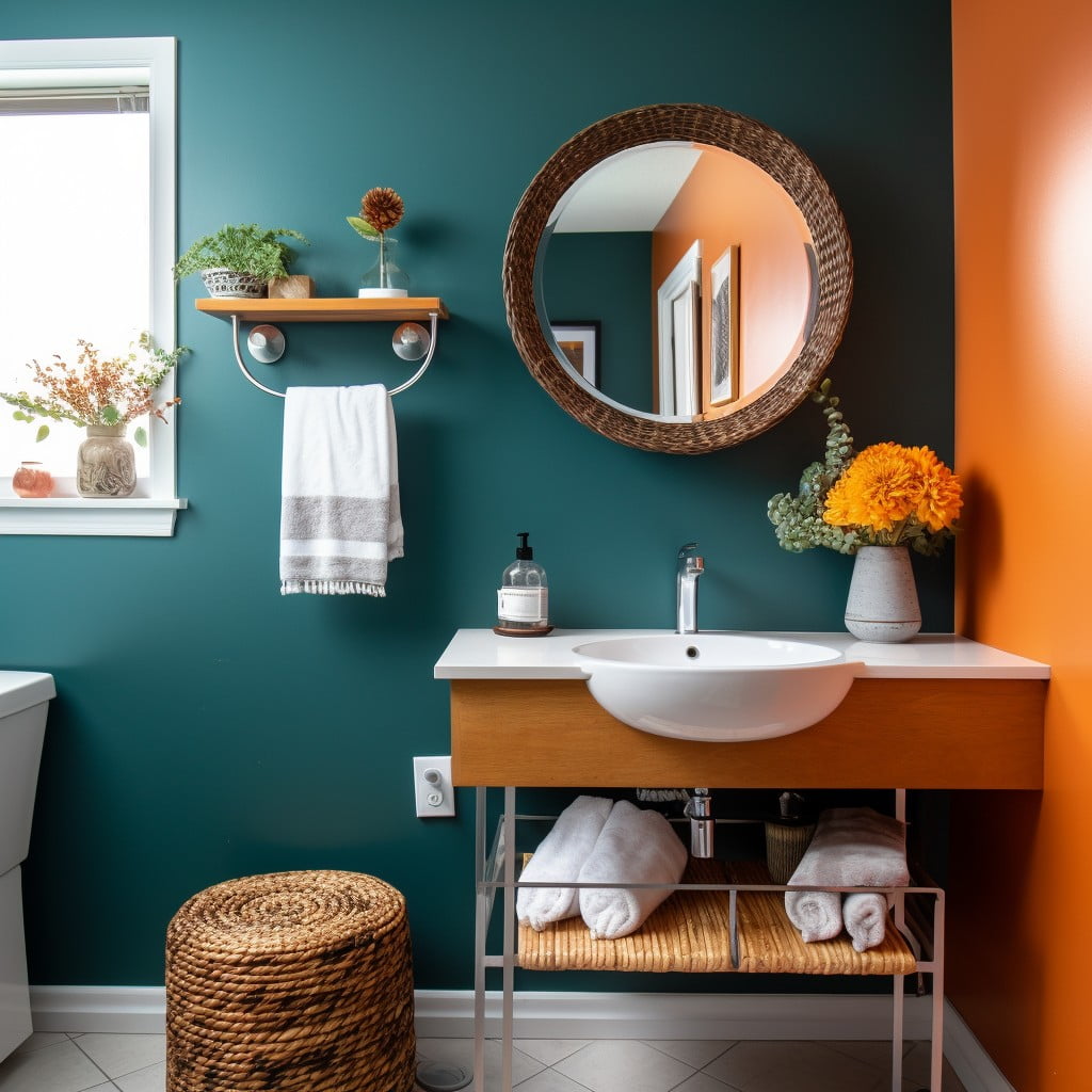 Bold Paint Color Bathroom Accent Wall