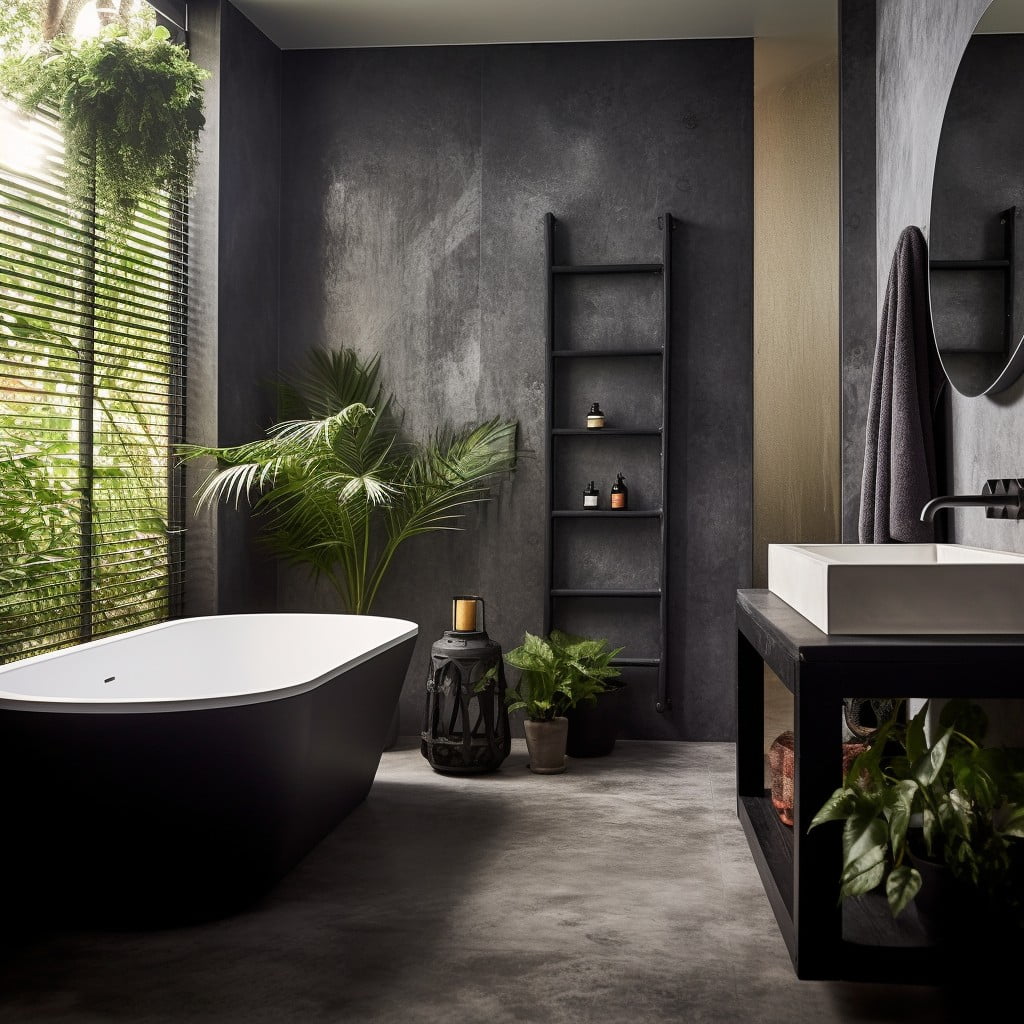 Cement Planters Black and Grey Bathroom