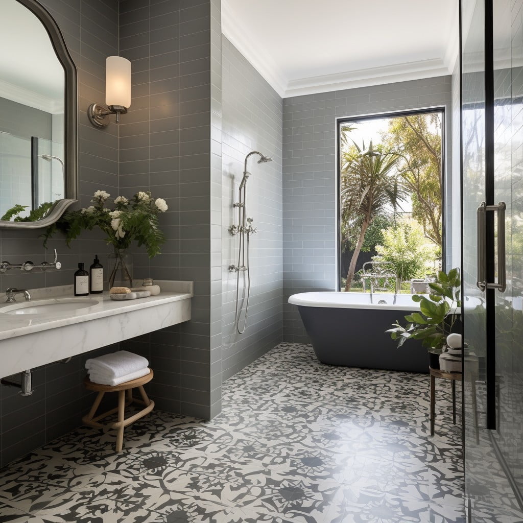 Cement Tiles Bathroom Accent Wall