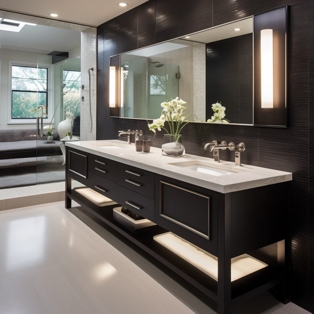 Contrasting Dark and Light Dual Bathroom Vanity
