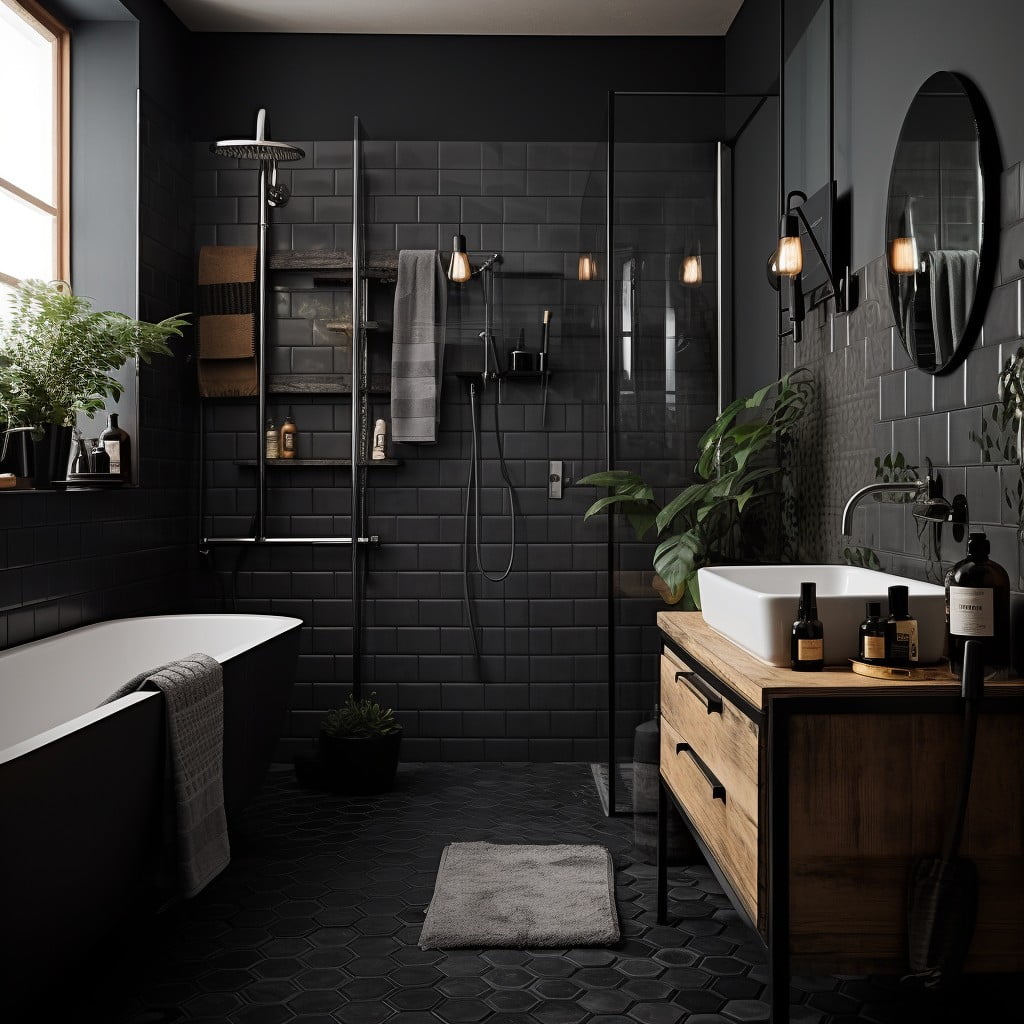 Dark Grout Black and Grey Bathroom