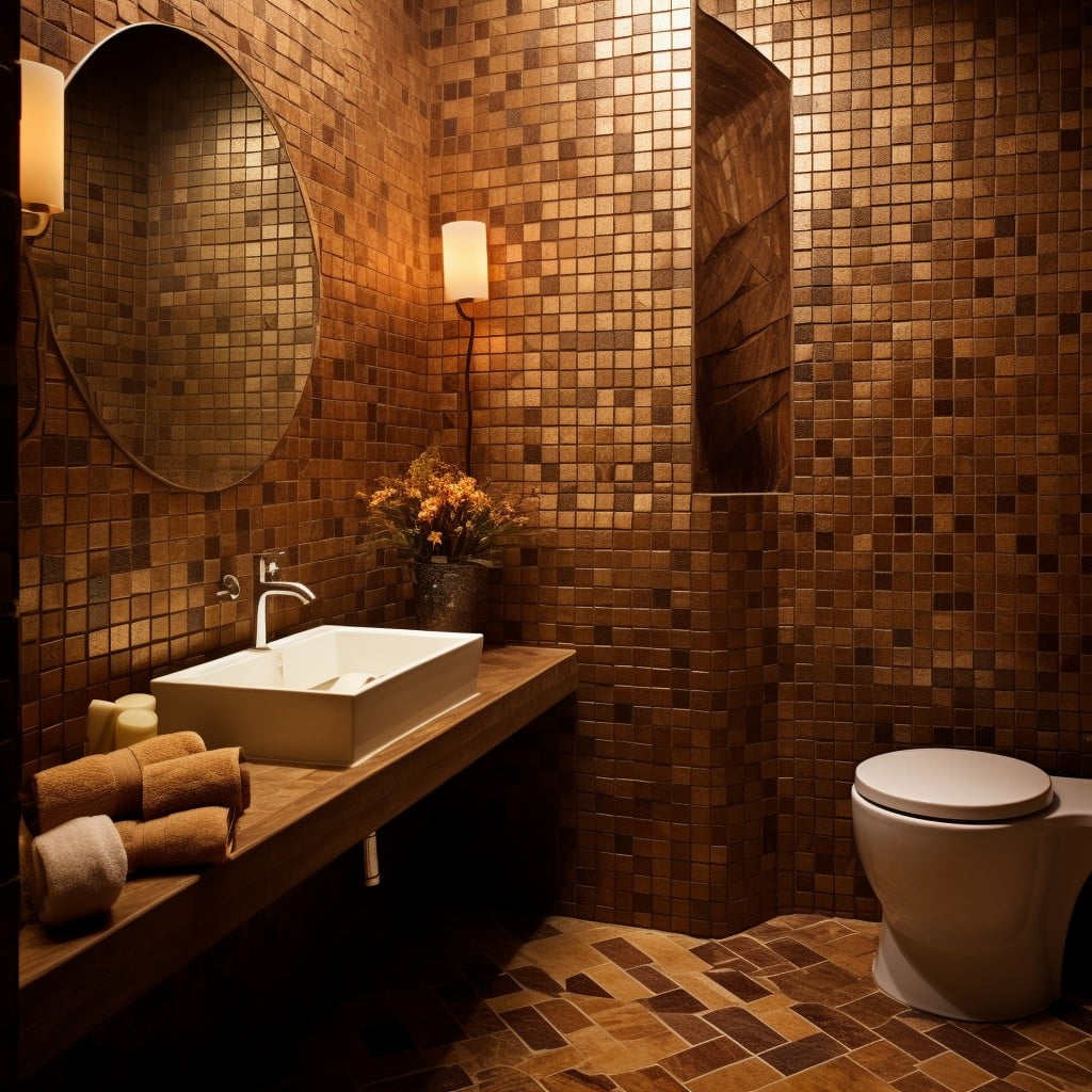 Earthy Tile Patterns Brown Bathroom