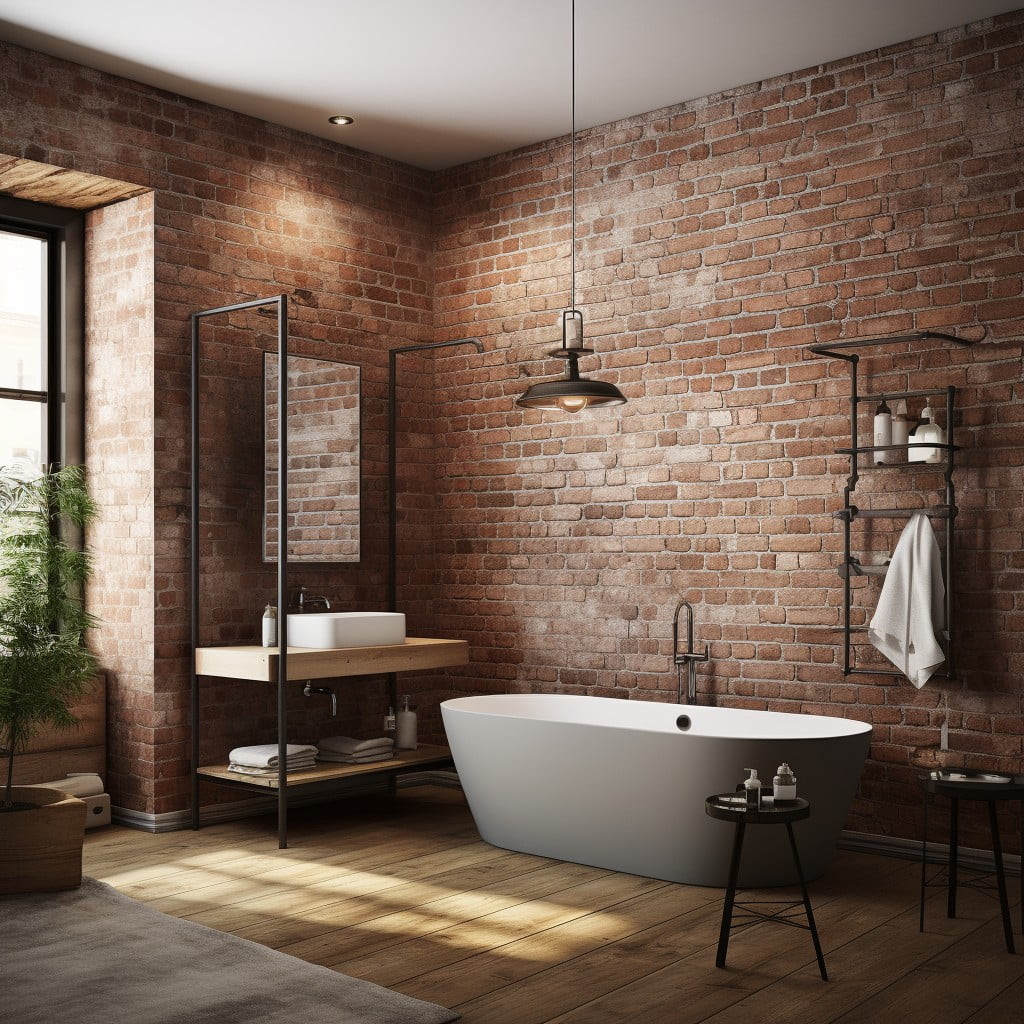 Exposed Brick Bathroom Accent Wall