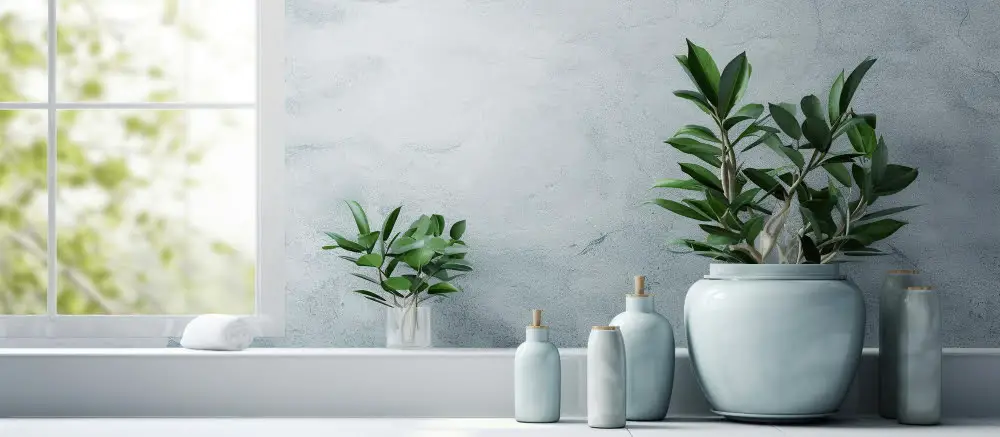 Faux Plants in Vases Bathroom Counter