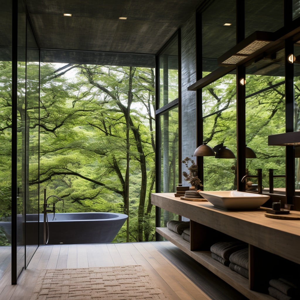 Floor-to-ceiling Windows Zen Bathroom