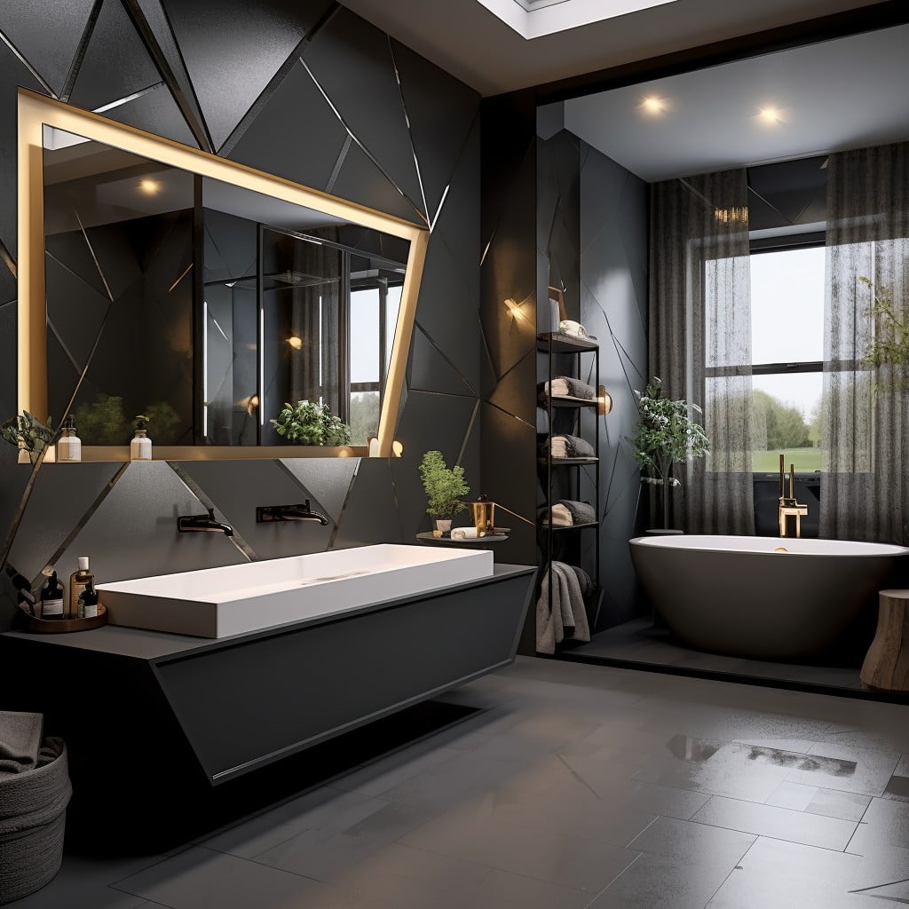 Geometric Mirrors Black and Grey Bathroom