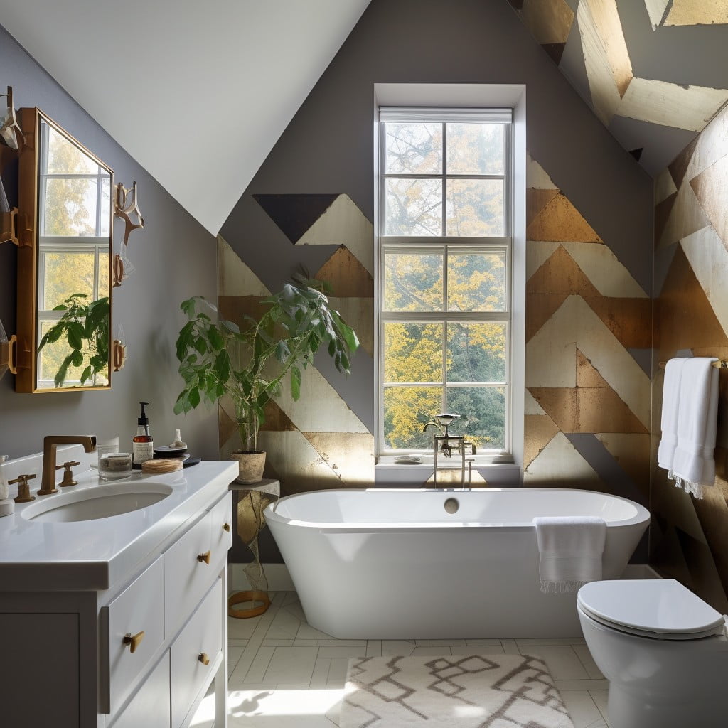 Geometric Wallpaper Bathroom Accent Wall