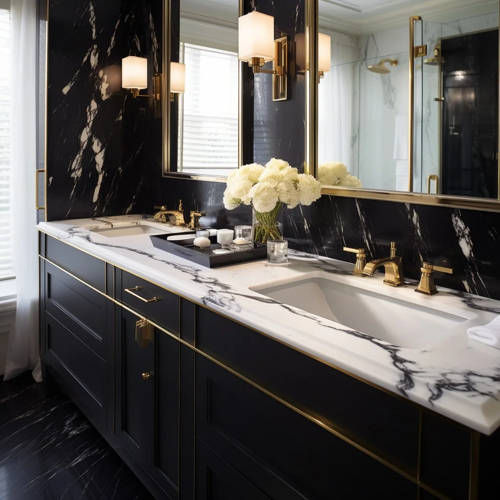 Glamorous Marble Countertops Dual Bathroom Vanity
