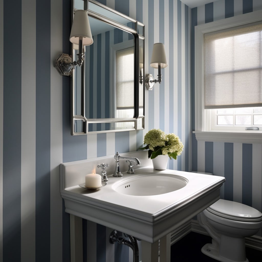 Gray-Blue Striped Bathroom Wallpaper