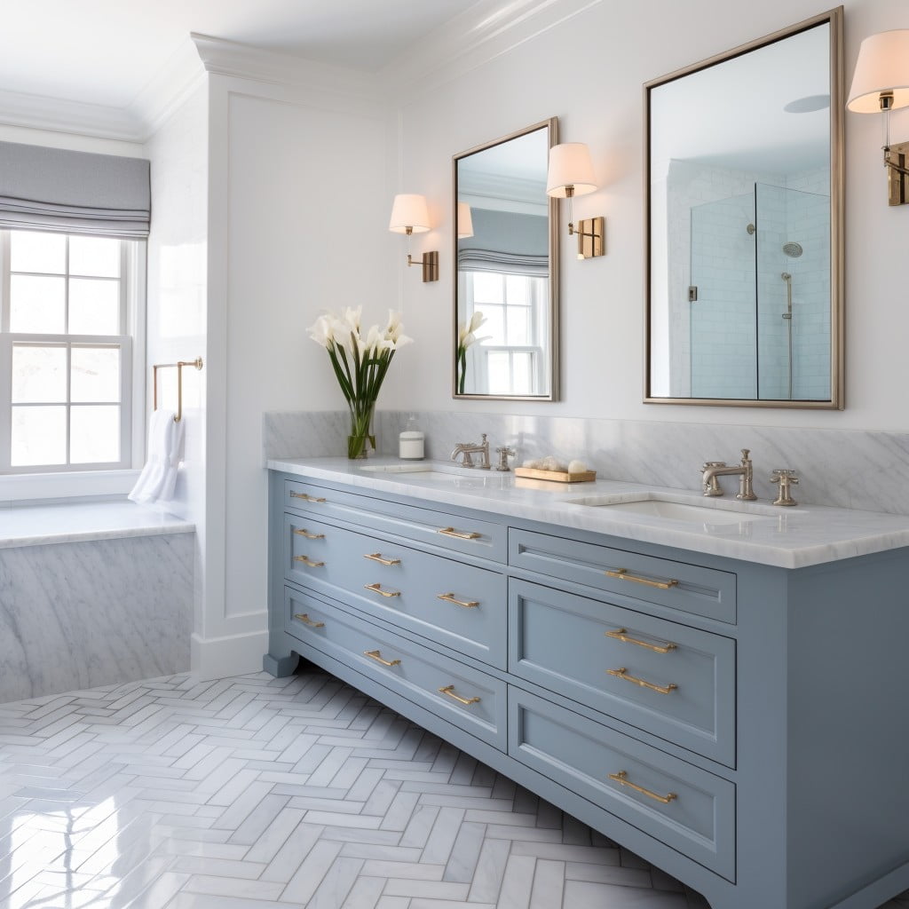 Gray Cabinets With Blue Accents Blue and Gray Bathroom