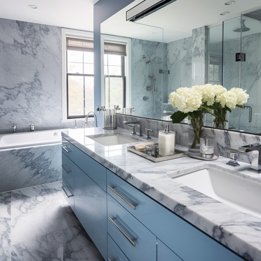Gray Marble Countertops Blue and Gray Bathroom