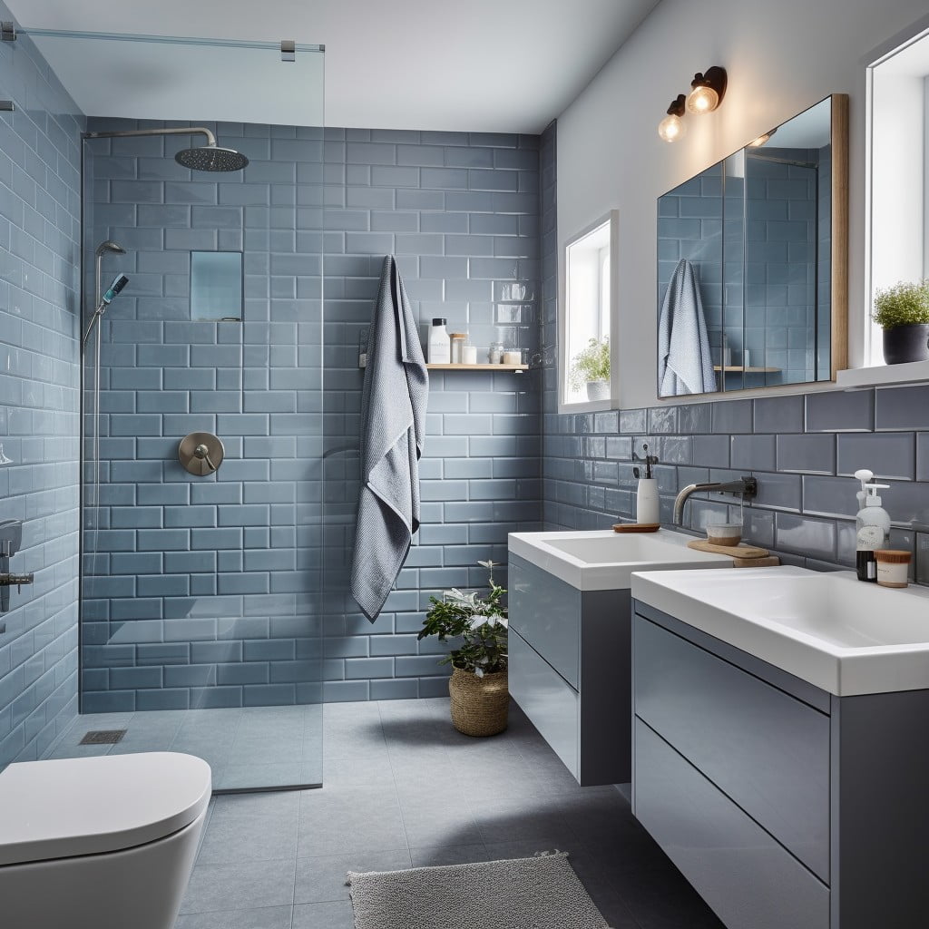 Gray Tiling With Blue Grout Blue and Gray Bathroom