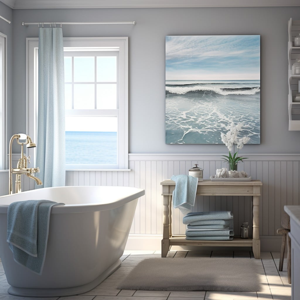Gray and Blue Coastal Artwork Blue and Gray Bathroom