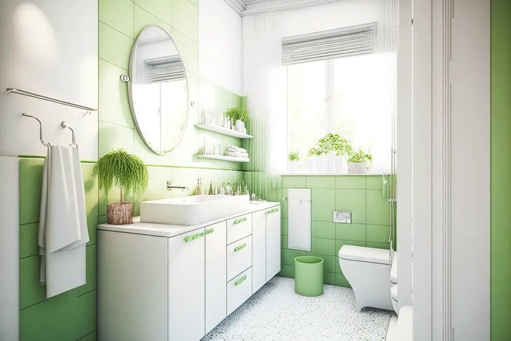 Green and White bathroom