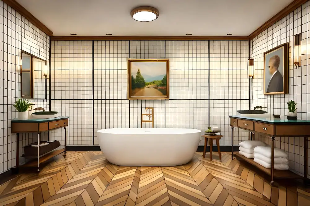 Herringbone Pattern Bathroom Floor